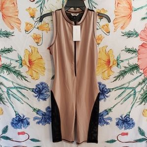 Tan Sporty Athletic Mesh Zip Up Romper